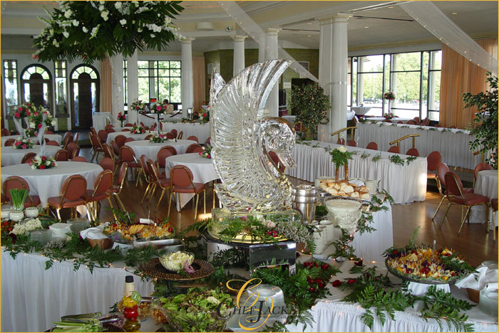 The main buffet table consists of a salad station accompanied